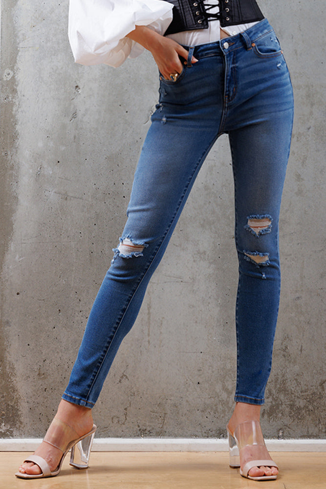 High Rise Destructed Skinny Jeans-1