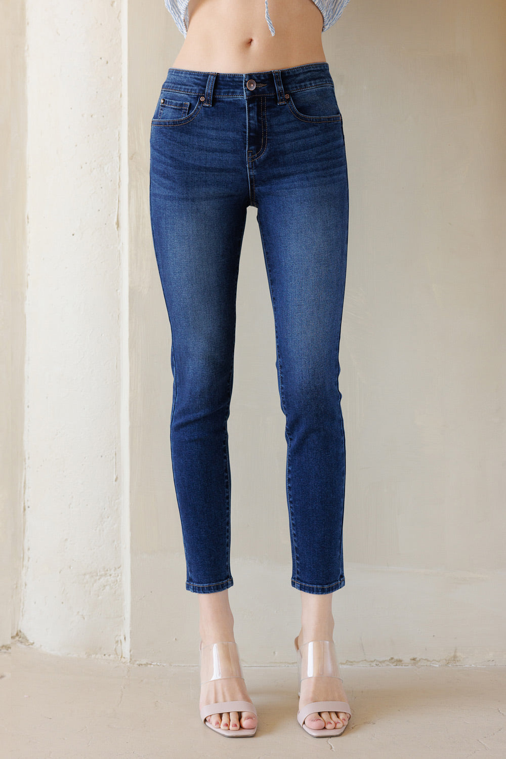 Mid Rise Push Up Ankle Skinny Jeans-4