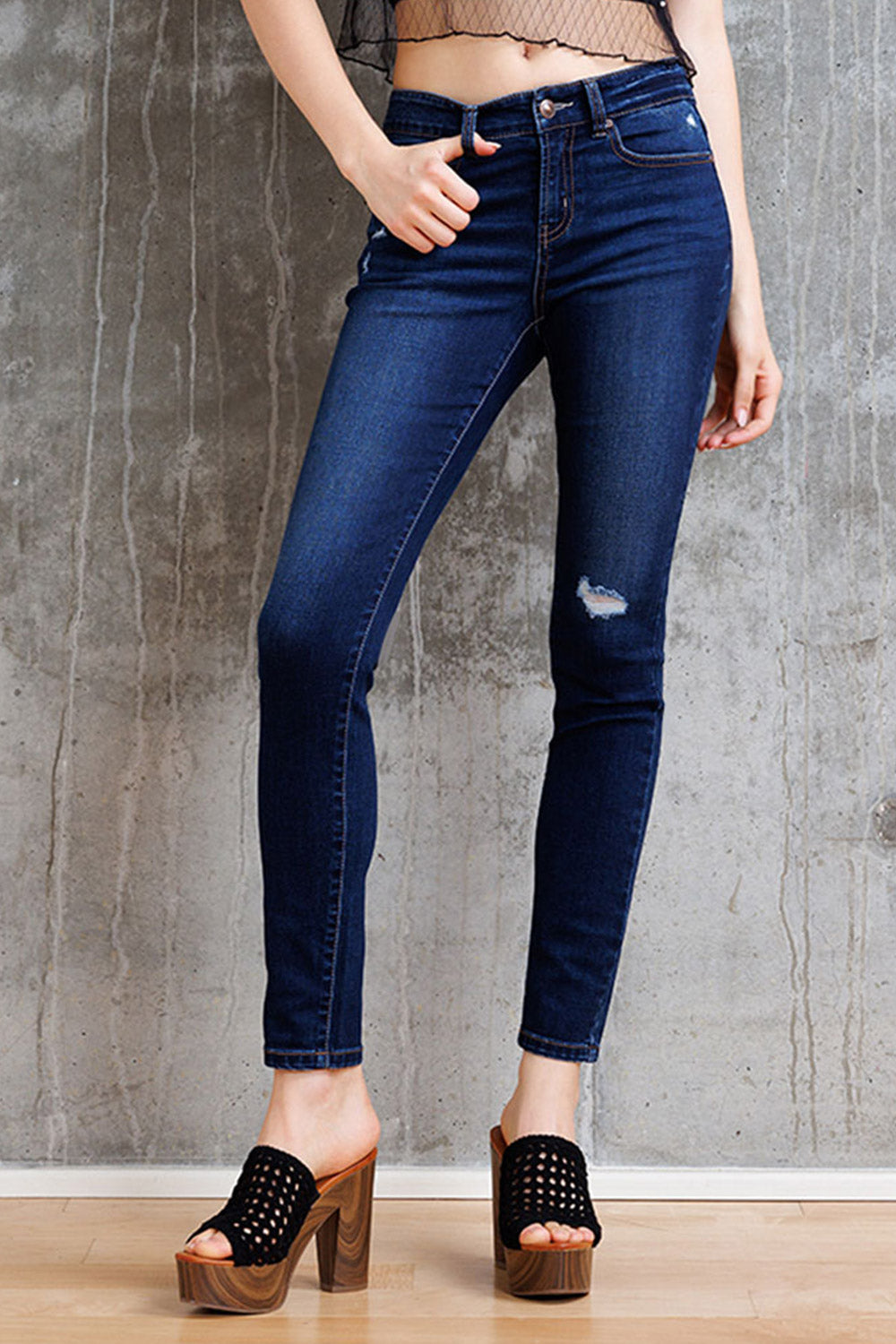 Mid Rise Destructed Skinny Jeans-3