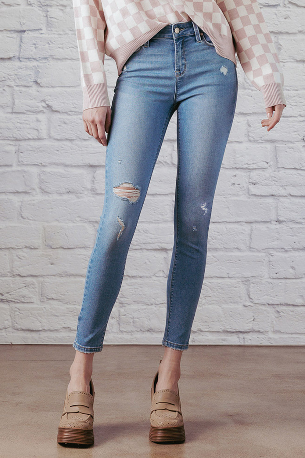 Destructed Ankle Skinny Jeans-1