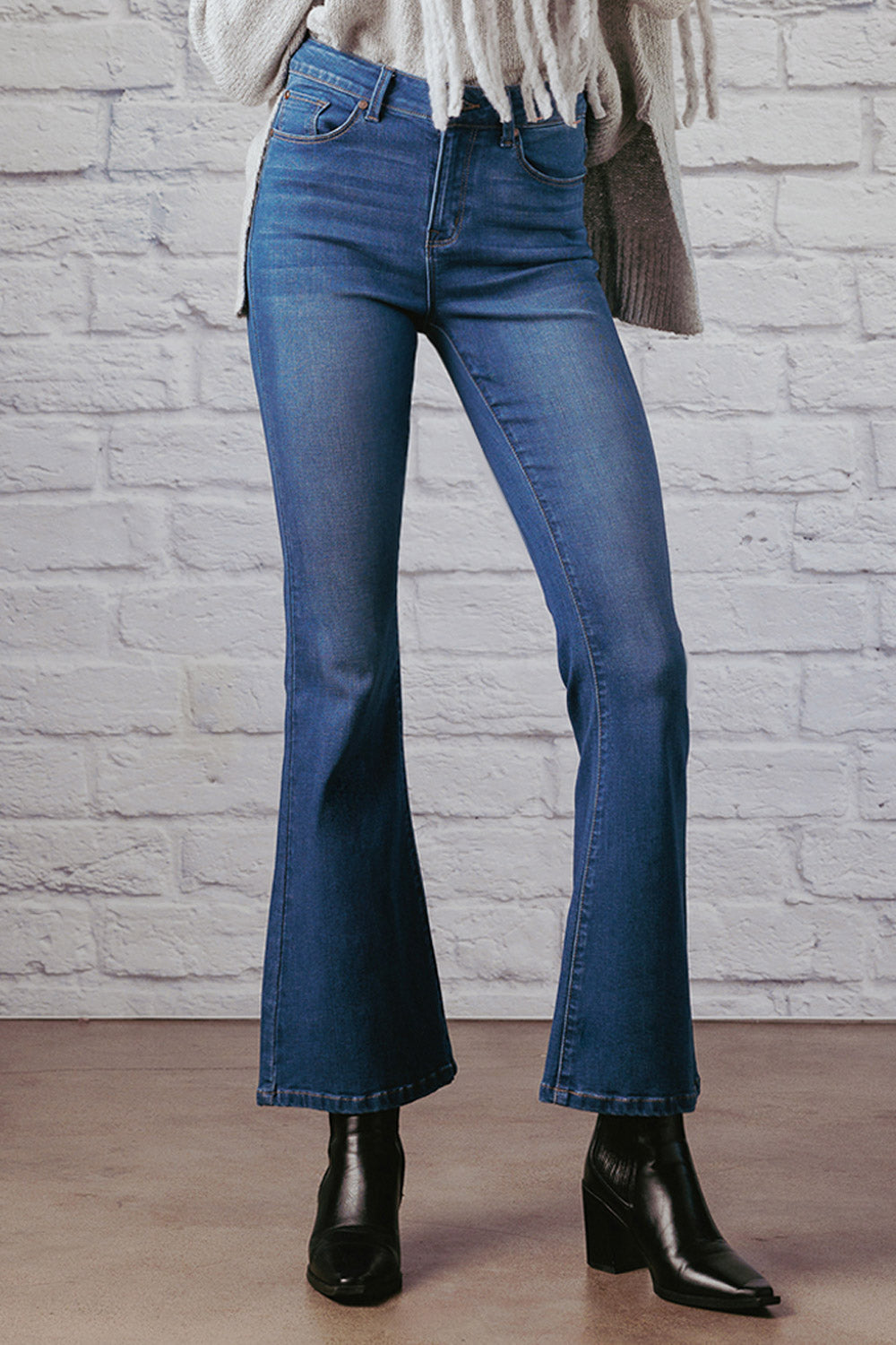 Stone wash High Rise Flare Jeans-1
