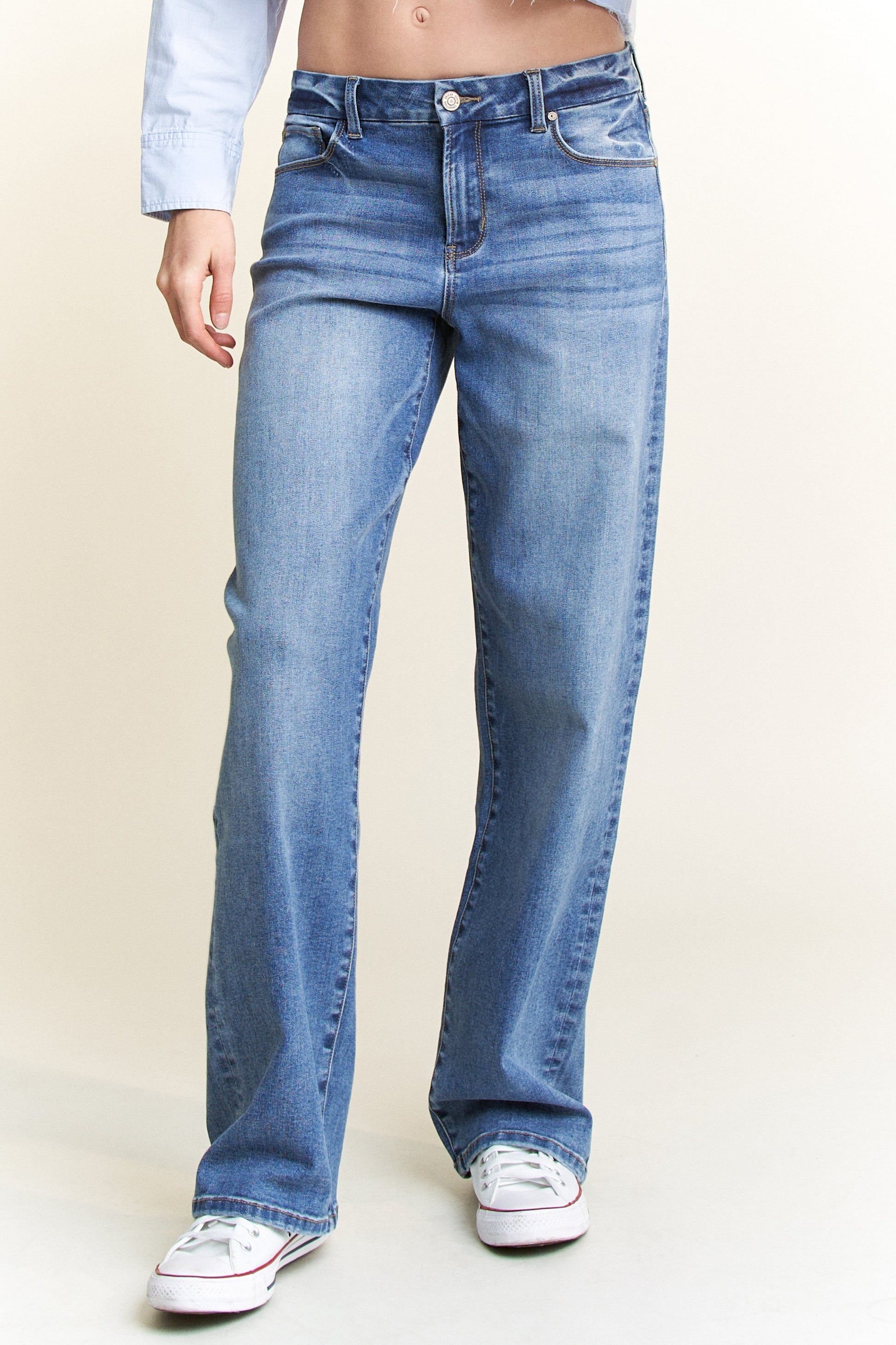 Mid Waist Loose Straight Jeans-3