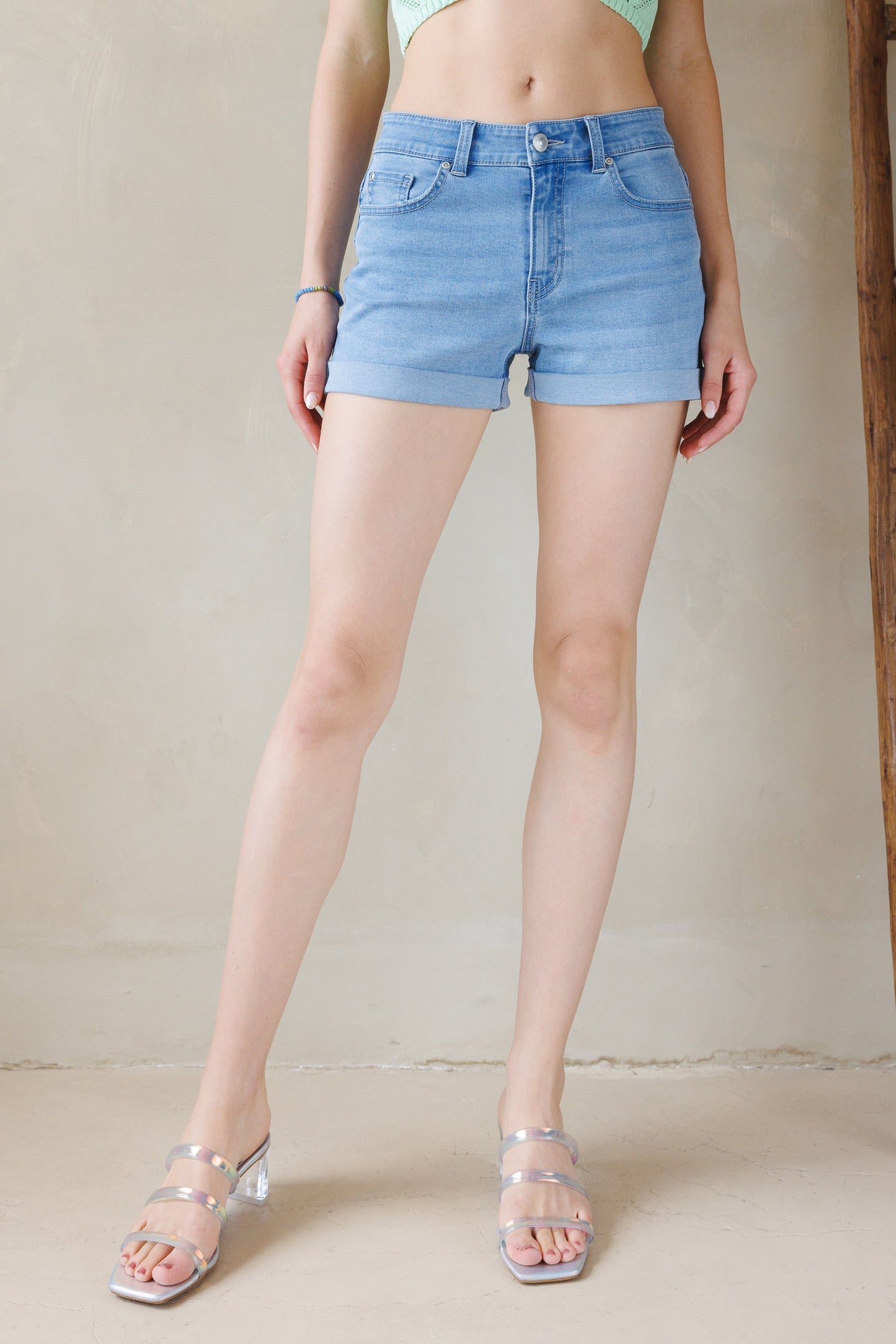 High Rise 5 Pocket Denim Shorts-4
