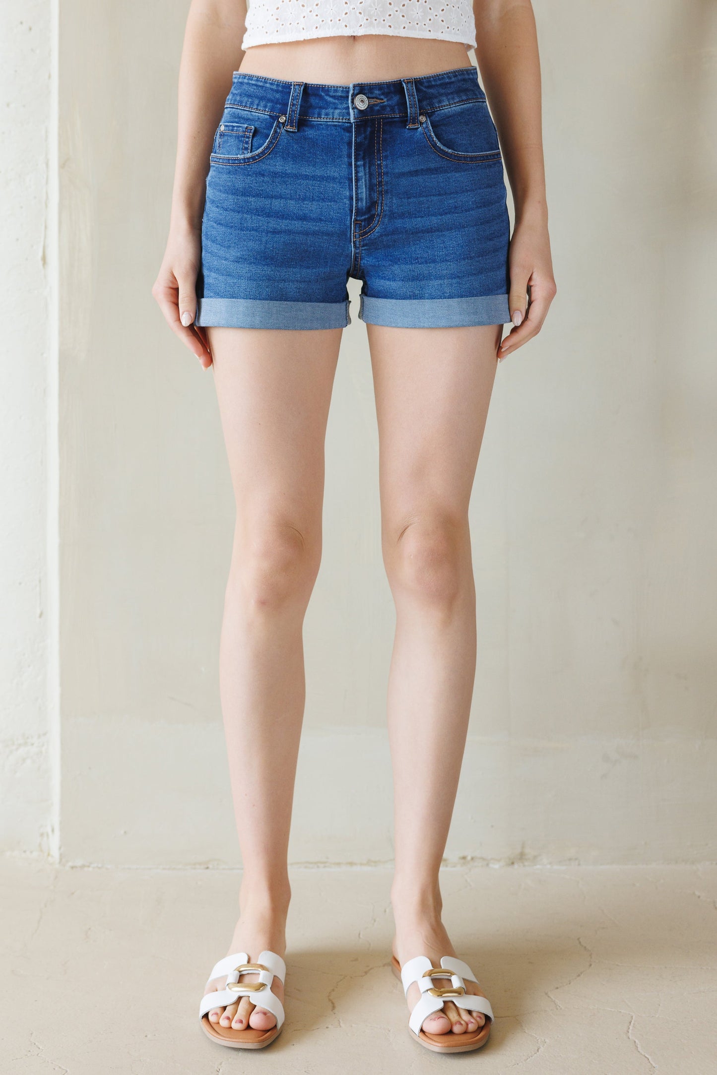 High Rise 5 Pocket Denim Shorts-4