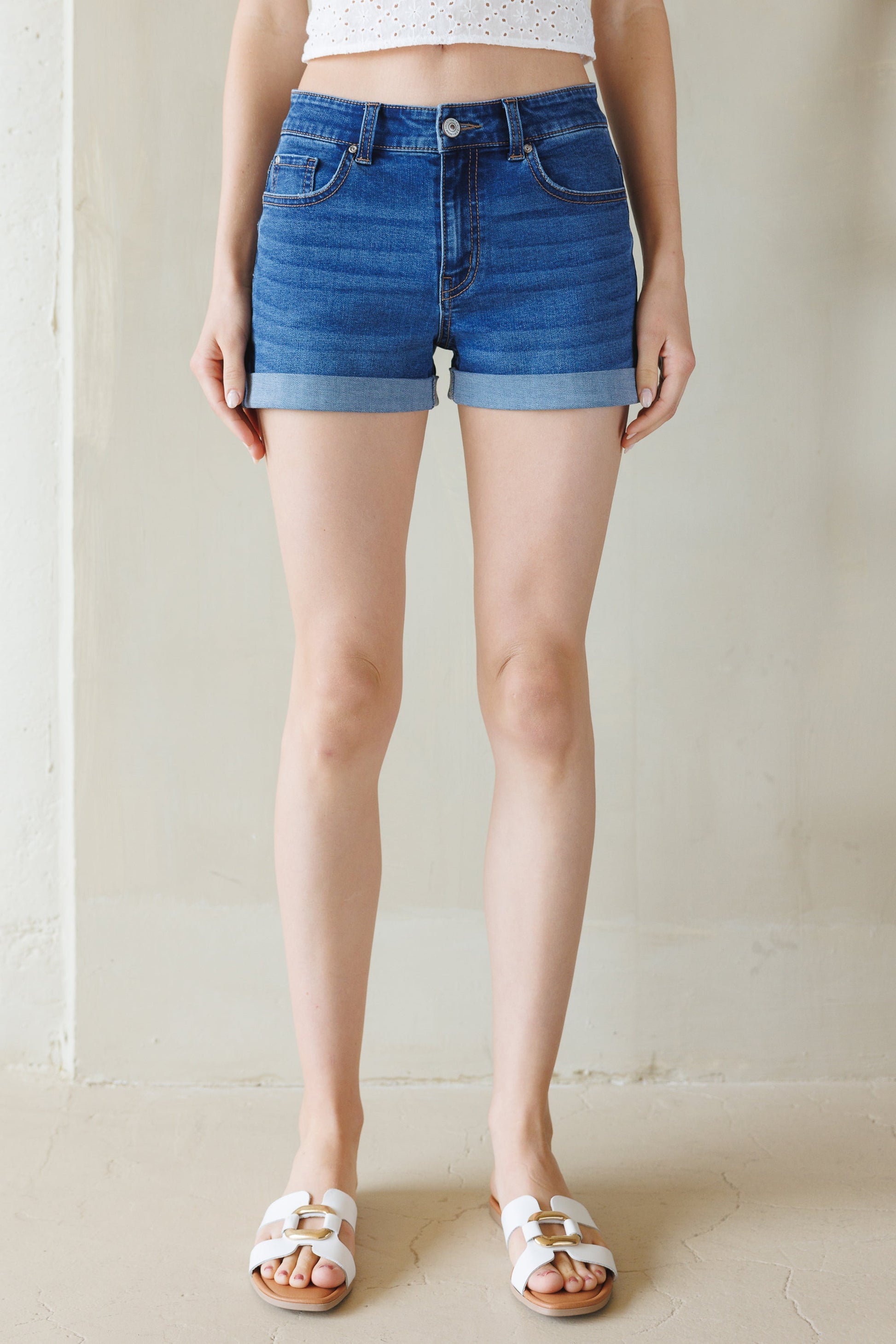 High Rise 5 Pocket Denim Shorts-4