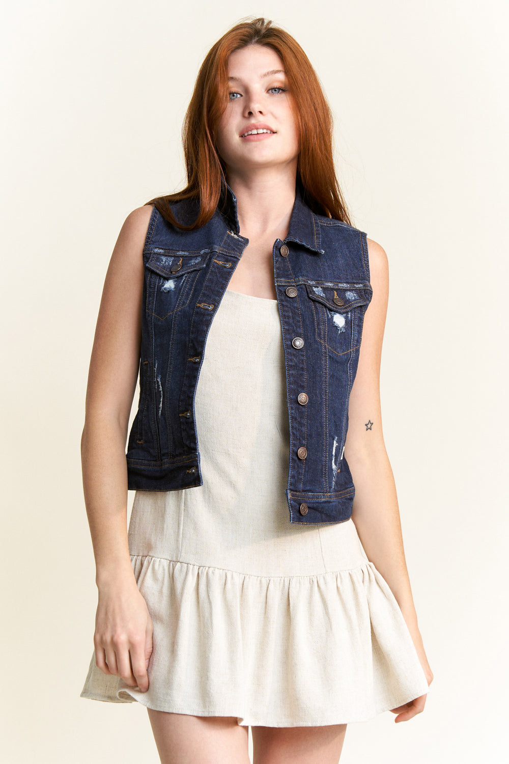 Destructed Regular Fit Denim Vest-0
