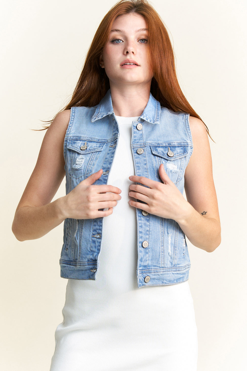 Destructed Regular Fit Denim Vest-3