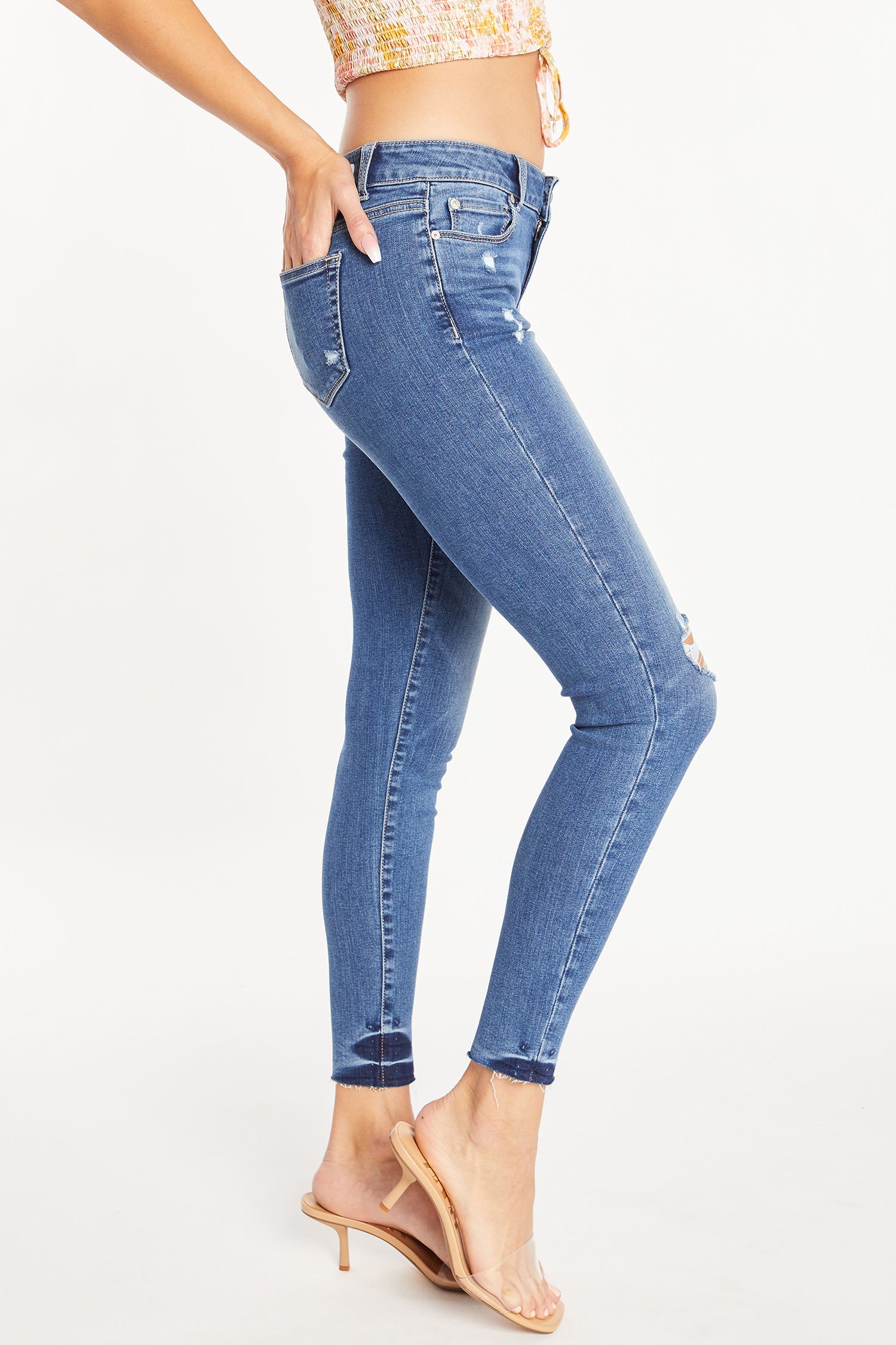 Mid Rise 5 Pocket Ankle Skinny Jeans-4