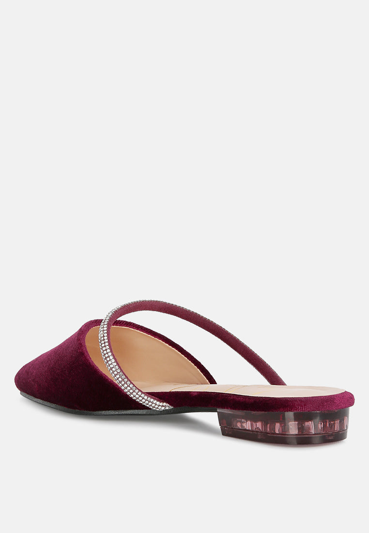 Turnon Velvet Diamante Detail Flat Mules-2