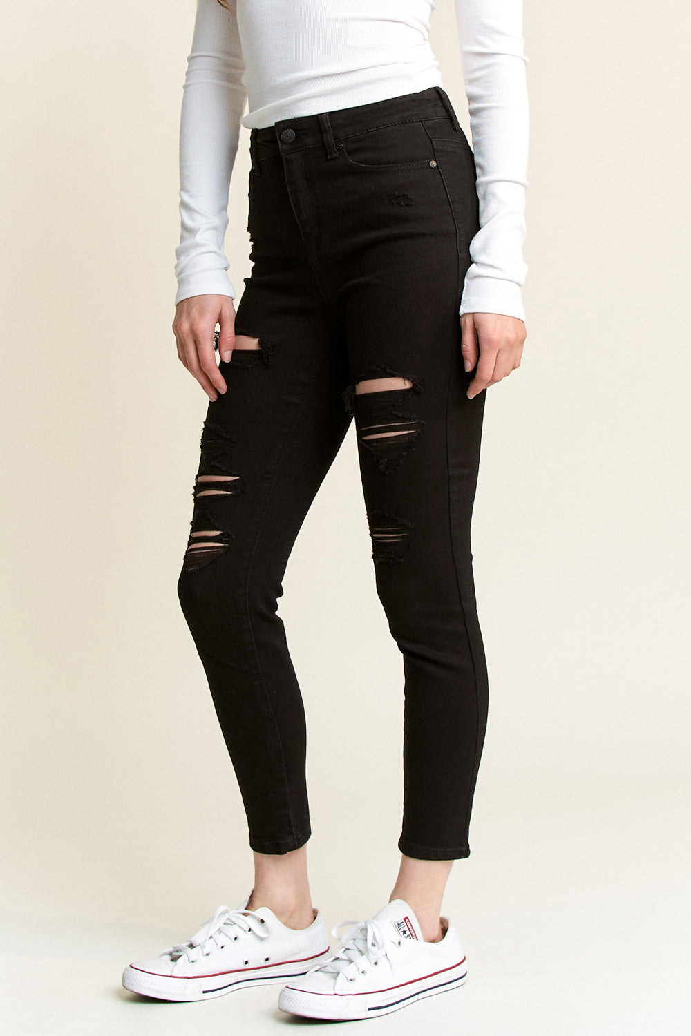 High Rise Destructed Skinny Jeans-4