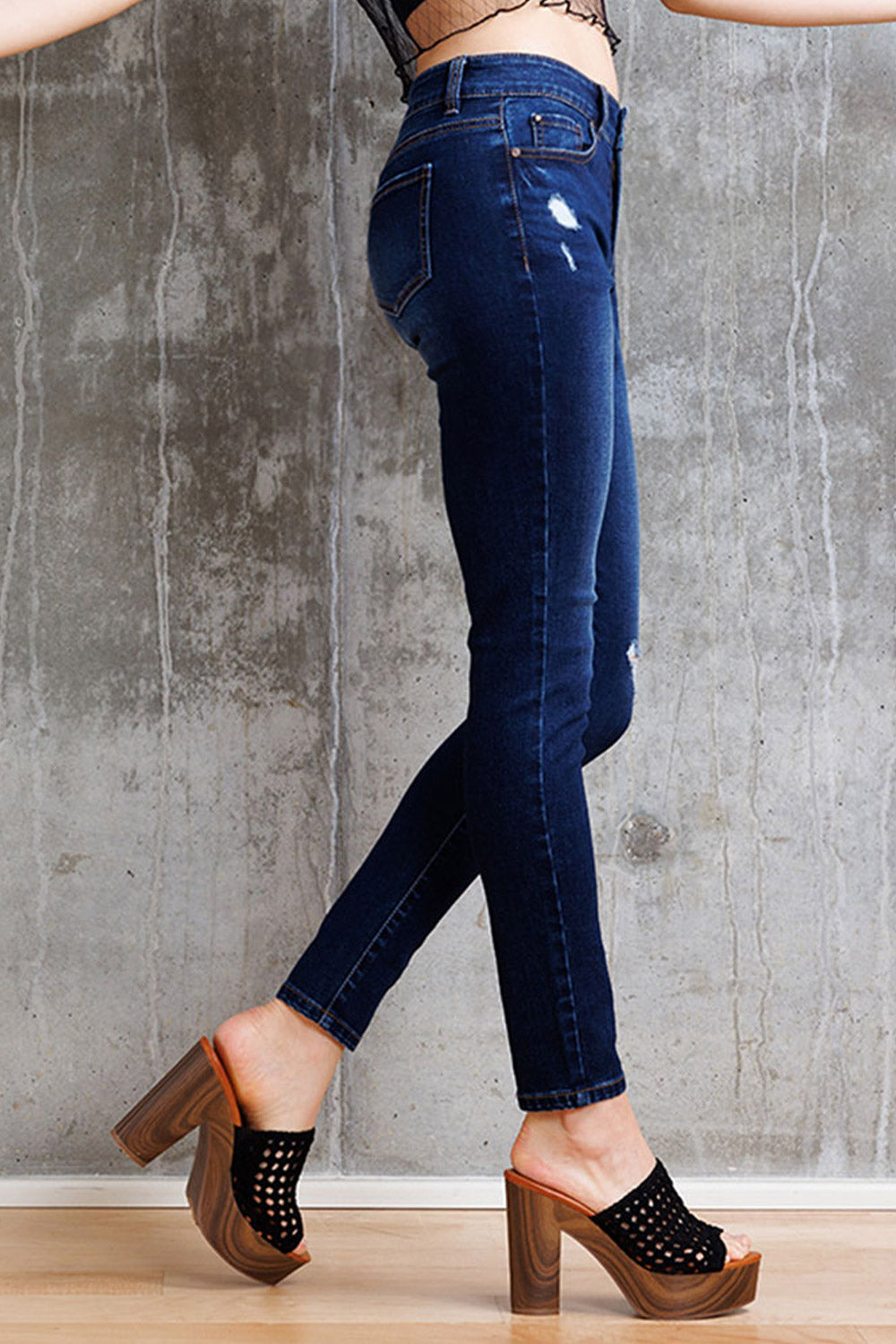 Mid Rise Destructed Skinny Jeans-4