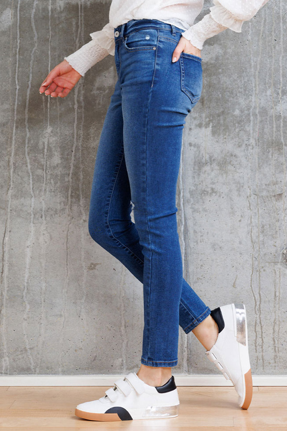 Mid Rise Destructed Skinny Jeans-1