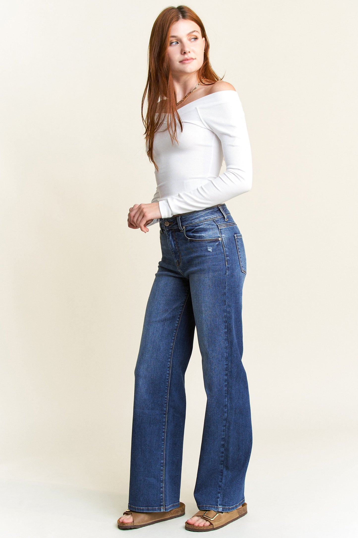 High Rise Destructed Wide Leg Jeans-2