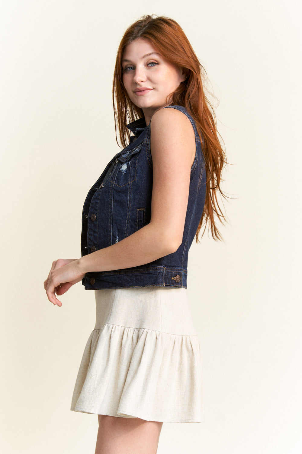 Destructed Regular Fit Denim Vest-4