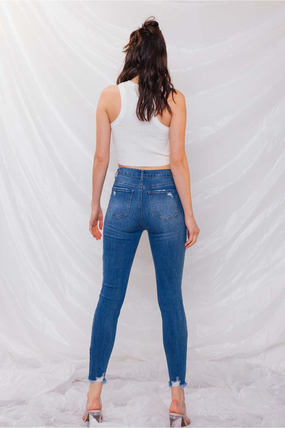 Destructed High Rise Ankle Skinny Jeans-2