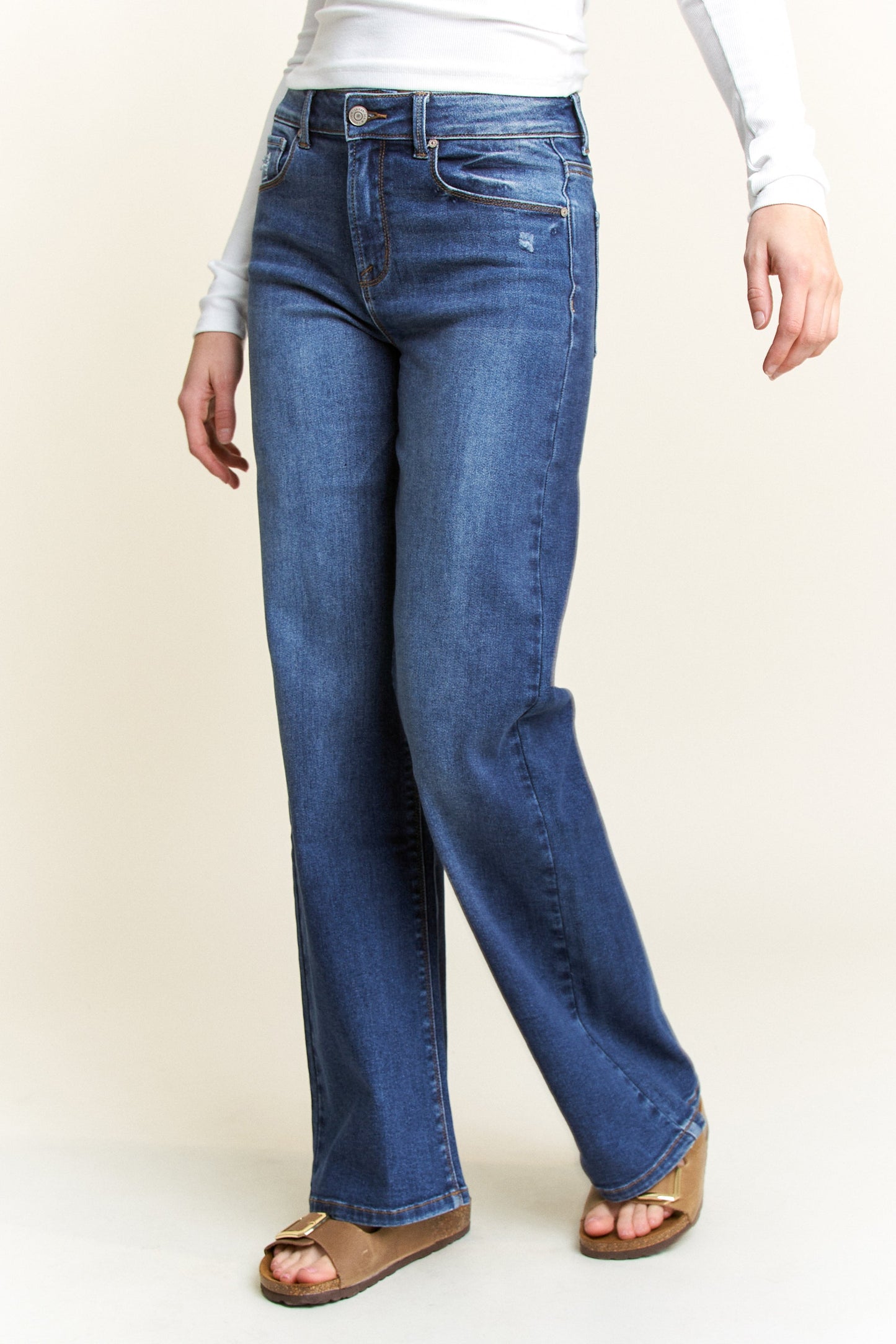 High Rise Destructed Wide Leg Jeans-1