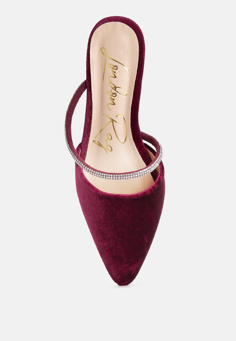 Turnon Velvet Diamante Detail Flat Mules-3
