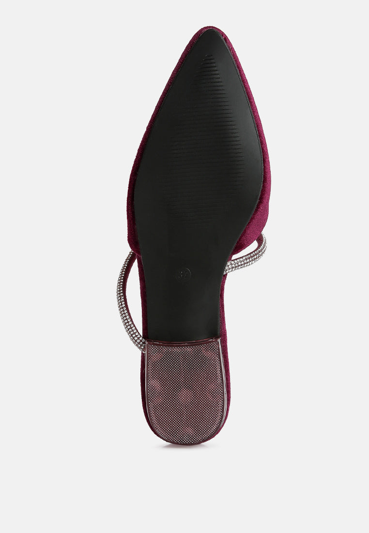 Turnon Velvet Diamante Detail Flat Mules-4