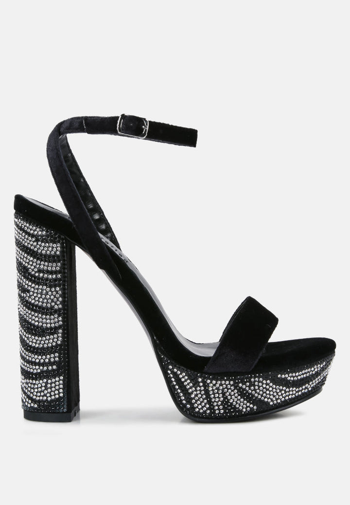 Zircon Rhinestone Patterned High Heel Sandals-0