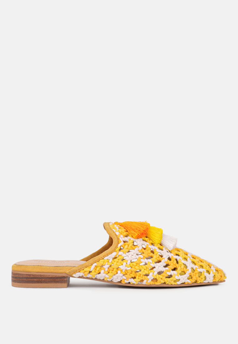 Mariana Woven Flat Mules With Tassels-8