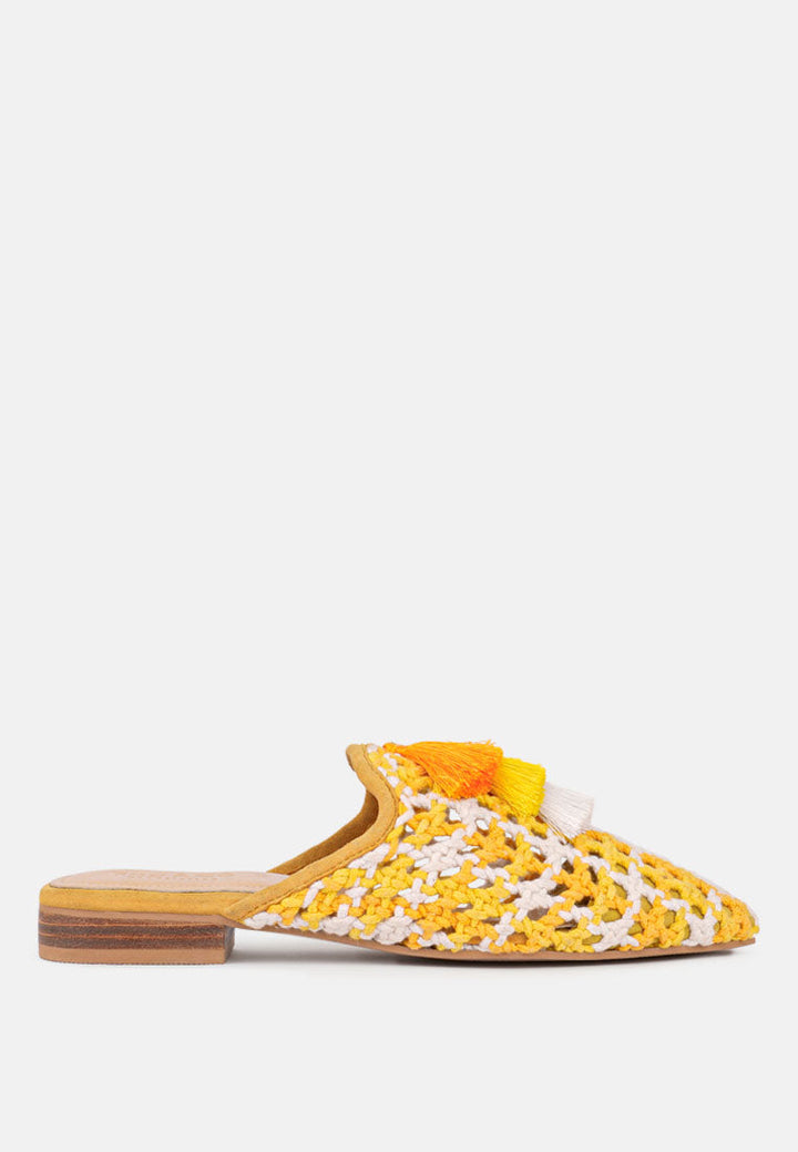 Mariana Woven Flat Mules With Tassels-8
