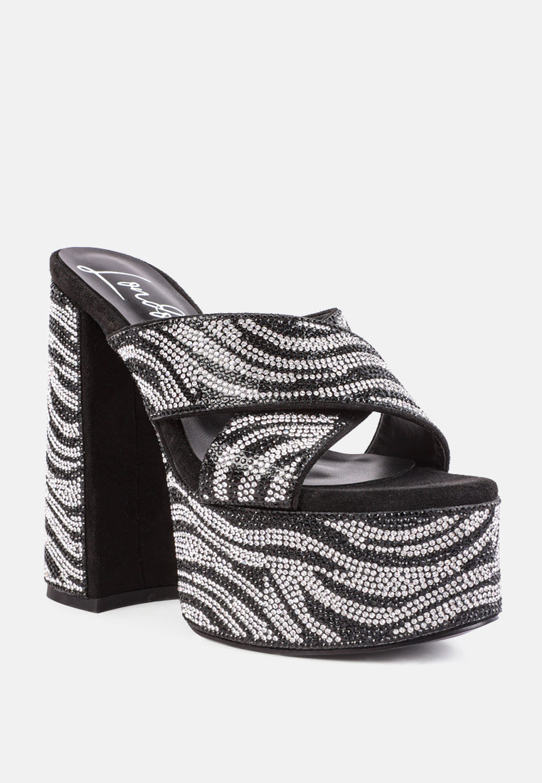 Sinful High Platform Patterned Diamante Slides-2