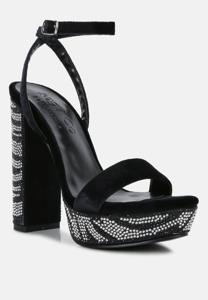 Zircon Rhinestone Patterned High Heel Sandals-4
