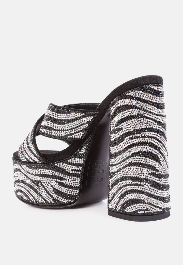 Sinful High Platform Patterned Diamante Slides-3