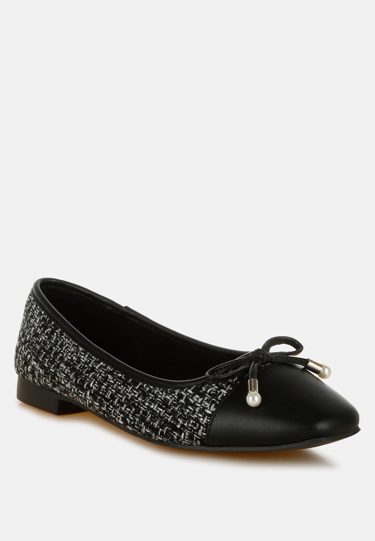 Acino Boucle Pearl Bow Ballerinas-2