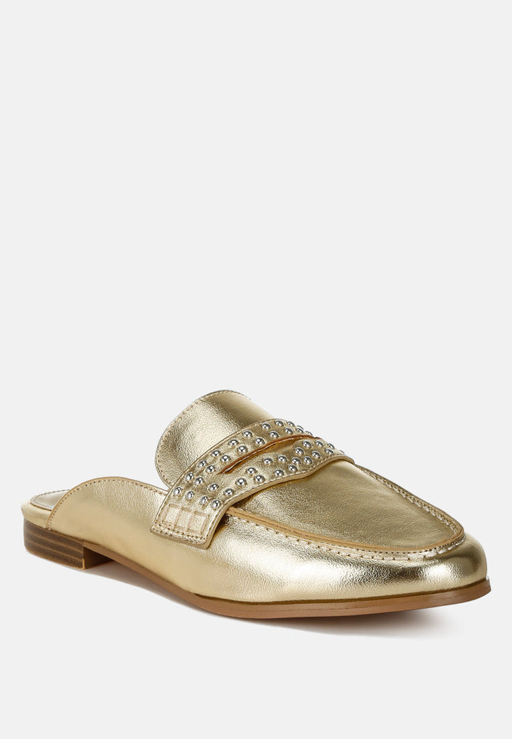 Adam Lane Stud Detail Metallic Pleather Mules-1