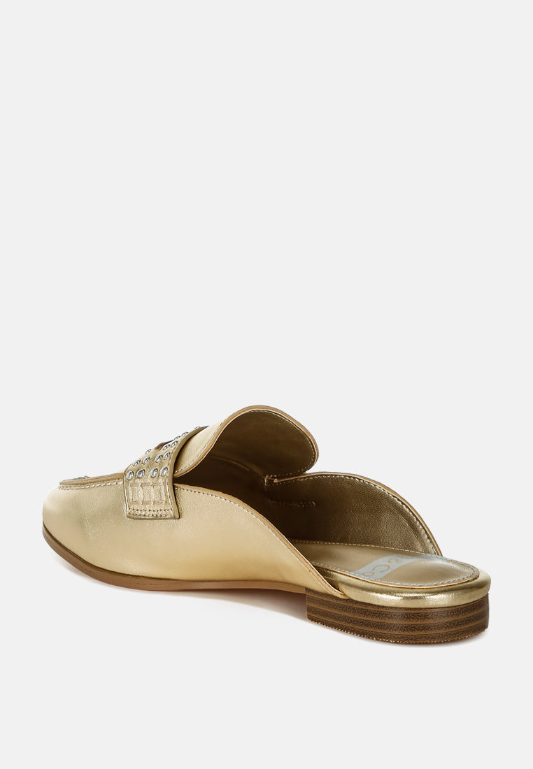 Adam Lane Stud Detail Metallic Pleather Mules-2