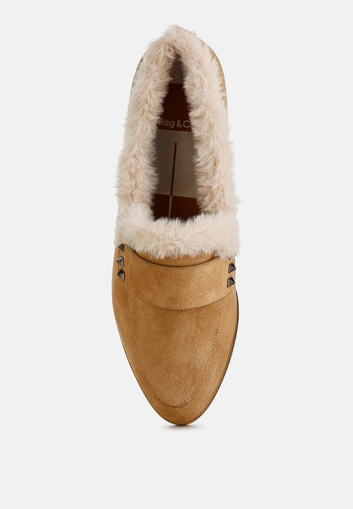 Allie Fur Trim Genuine Suede Loafers-3