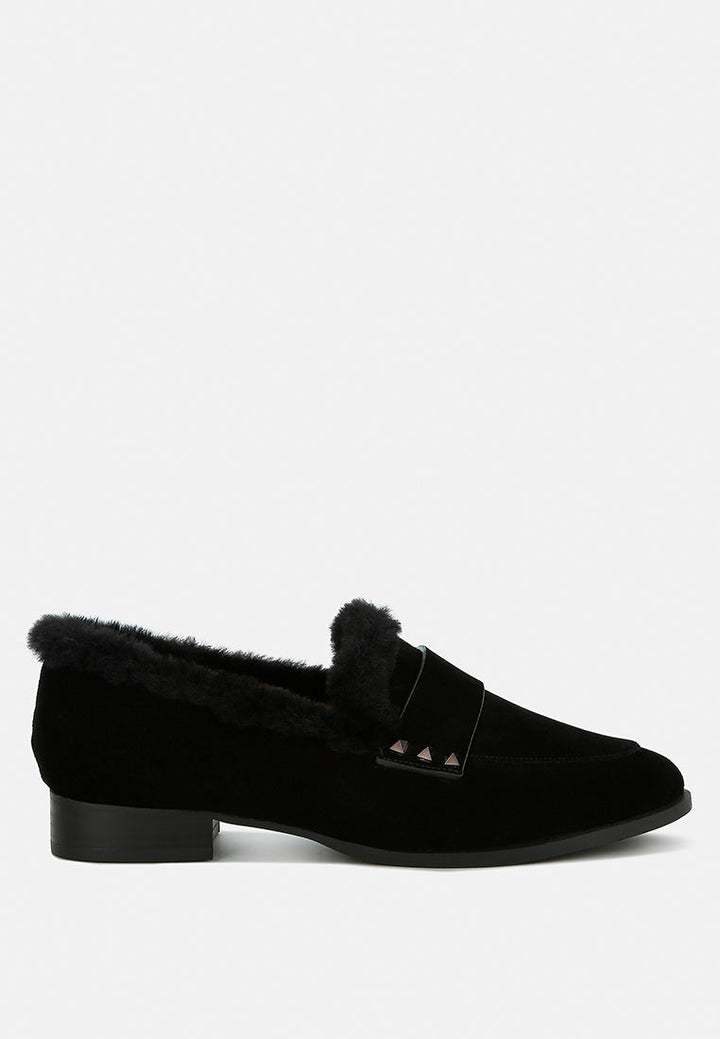 Allie Fur Trim Genuine Suede Loafers-5