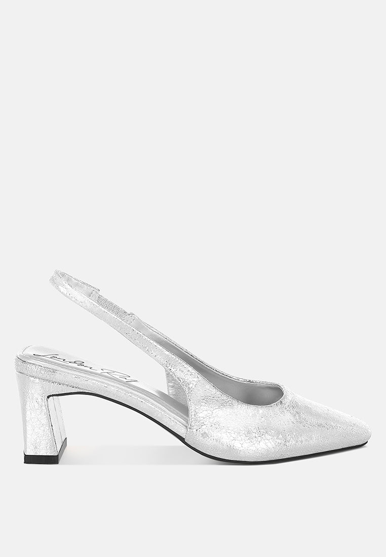 Amberin Crinkled Metallic Slingback Heels-0