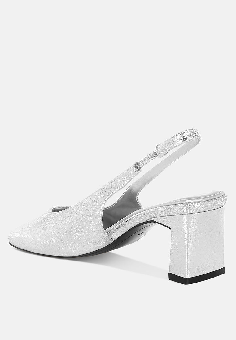 Amberin Crinkled Metallic Slingback Heels-3