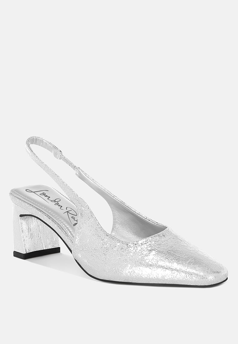 Amberin Crinkled Metallic Slingback Heels-2