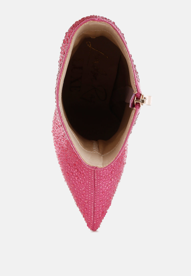 Anun Rhinestones Embellished High Ankle Boots-3