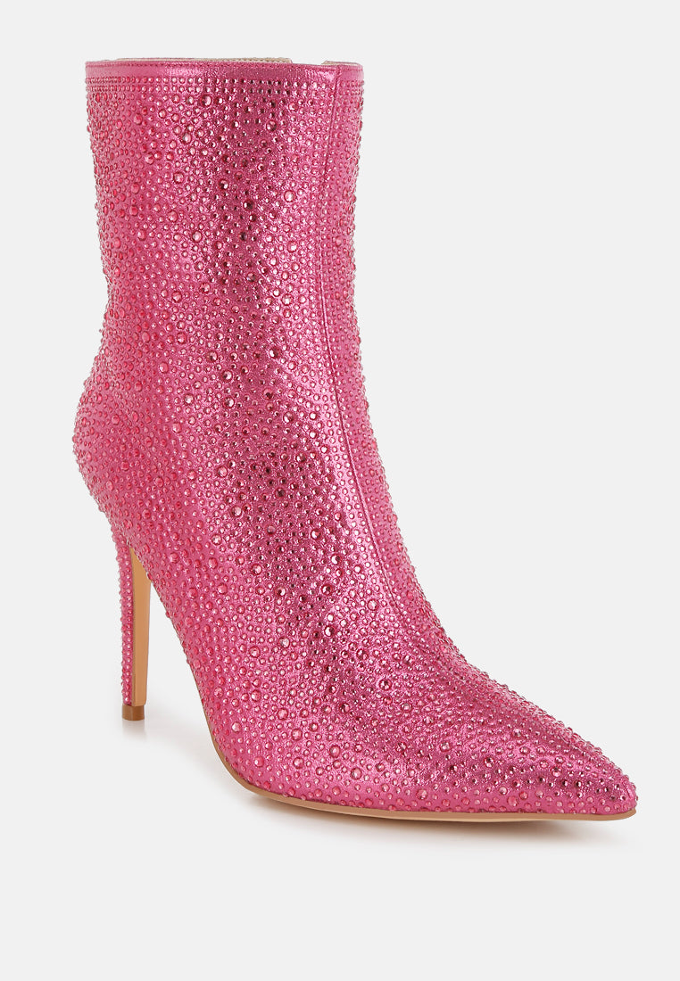 Anun Rhinestones Embellished High Ankle Boots-1