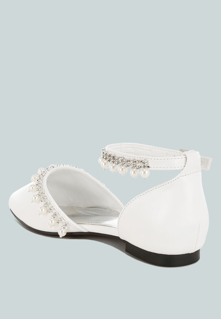 Aouva Rhinestone &amp; Pearl Ankle Strap Flat Sandals-2