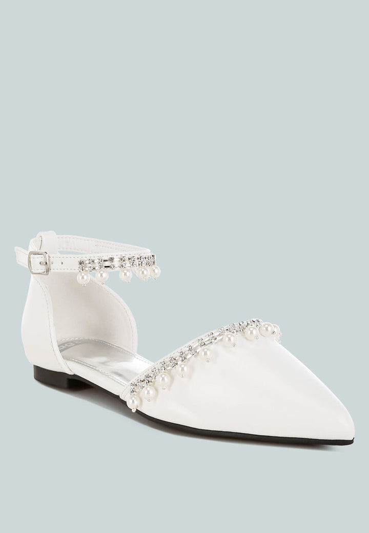 Aouva Rhinestone &amp; Pearl Ankle Strap Flat Sandals-1