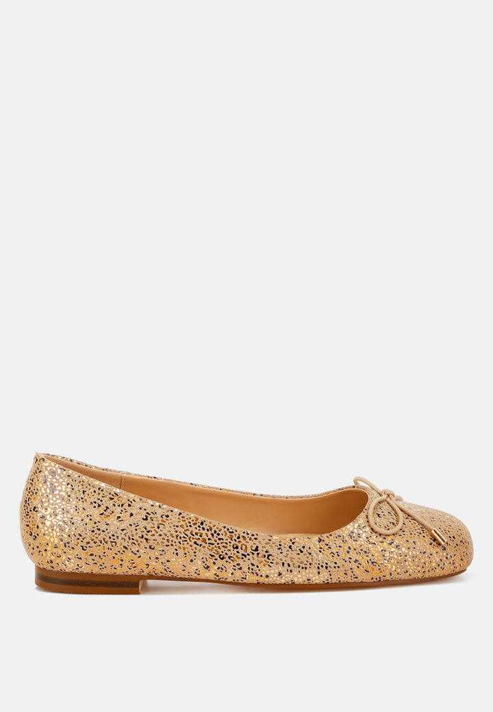 Apollon Bow Detail Embossed Suede Ballerinas-0