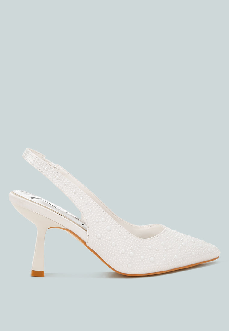 Ararki Luxurious Satin Pearl Slingback Sandals-5