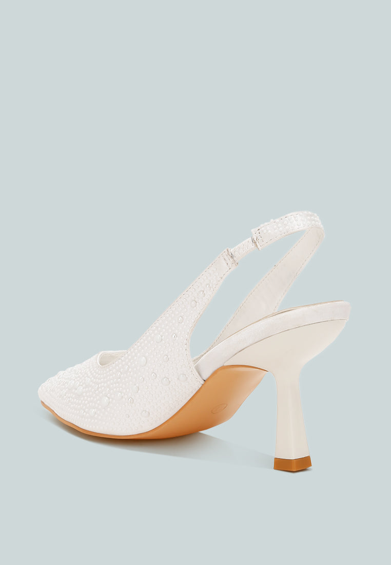 Ararki Luxurious Satin Pearl Slingback Sandals-2