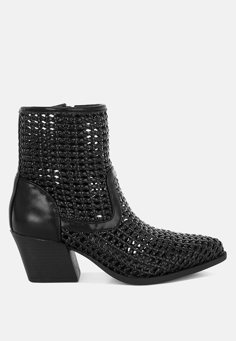 Artisole Woven Pleather Block Heel Boots-3