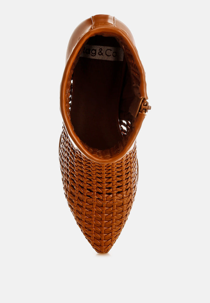 Artisole Woven Pleather Block Heel Boots-1