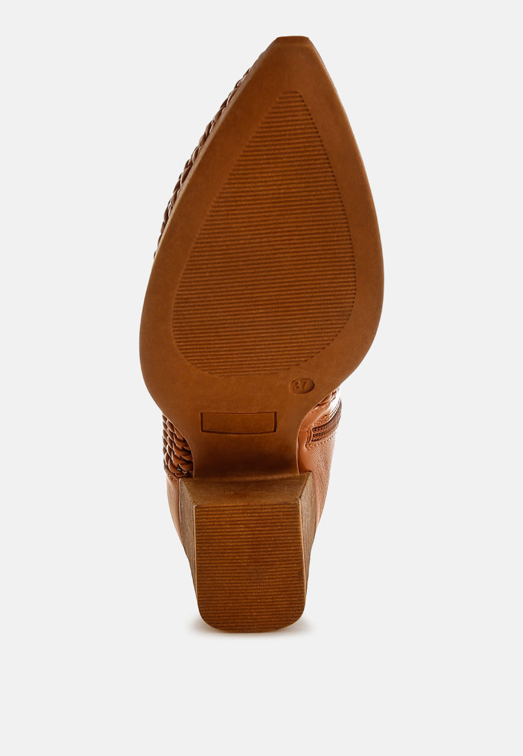 Artisole Woven Pleather Block Heel Boots-2