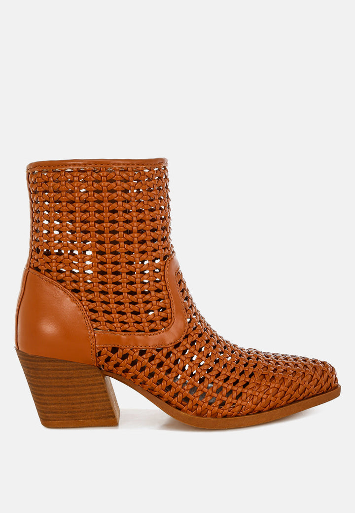 Artisole Woven Pleather Block Heel Boots-5