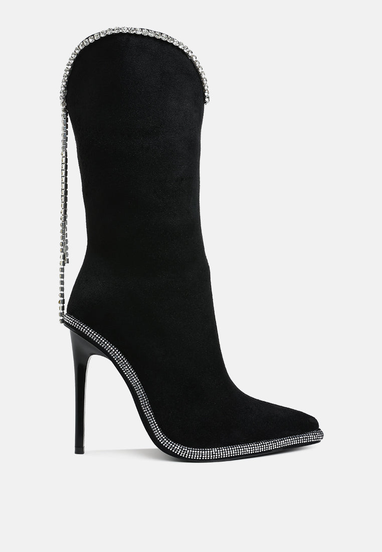 Ashipa Diamante Chain Detail Calf Boots-5