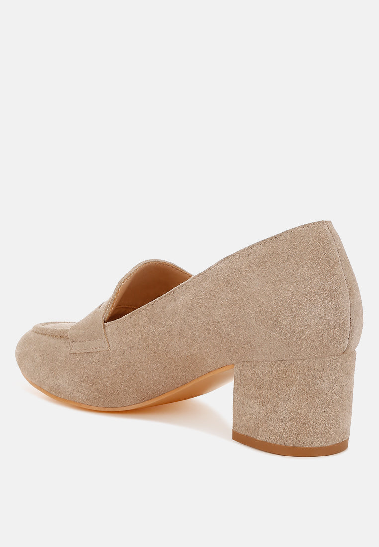 Astra Block Heel Genuine Suede Loafers-2