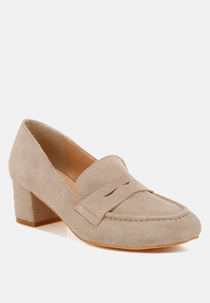Astra Block Heel Genuine Suede Loafers-1